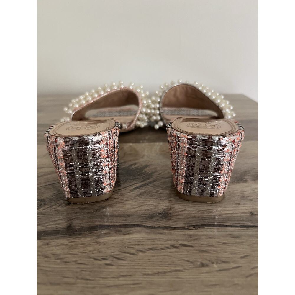 Tory Burch TATIANA Beaded PEARL Tweed Slide Sandals lurex Heels US 10 - Picture 7 of 8